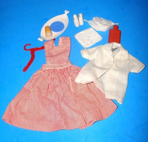 Vtg 1964 Barbie Clothes Outfit #0889 Candy Striper Tray Cup Washcloth Hat