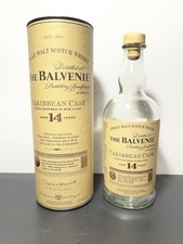 Tubo de whisky escocés de malta única BALVENIE Caribbean barrica 14 años y botella vacía