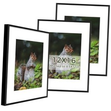 12x16 Picture Frame 3 Pack - Aluminum Frames with Real Glass 12x16 Black