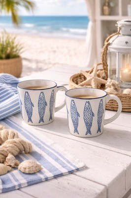 1 Tasse FISCH Teepott Becher Tasse Porzellan Keramik  Clayre & Eef Maritim
