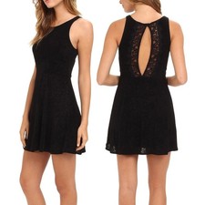 New Free People Lady Jane Slinky Stretchy Lace Trim Mini Dress Open-Back XS