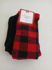 Charter Club Fuzzy Butter Socks Two Pair Buffalo Check Sock Size 9-11