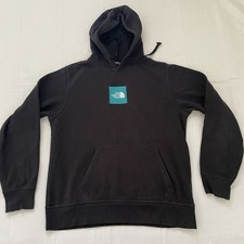 The North Face Box Logo Pullover Hoodie Black Teal Patch Men  s Medium F17 A3KA8