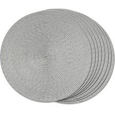 Set of 8 15-inch Round Braided Placemats for Dining Table Woven Grey
