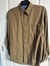 Chaps Men’s Brown Striped 100% Cotton Dress Shirt Pockets 17 34/35