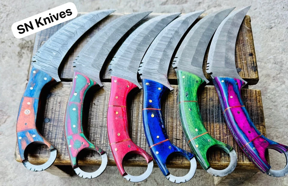 LOT OF 6-CUSTOM HANDMADE DAMASCUS STEEL COMBAT TACTICAL KARAMBIT FIXED BLADE - Image 2 of 4
