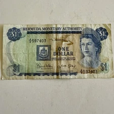 Bermuda One Dollar (1$) Bill/1986 Issue/QEII/Ungraded/Well Circulated/Lot #1956