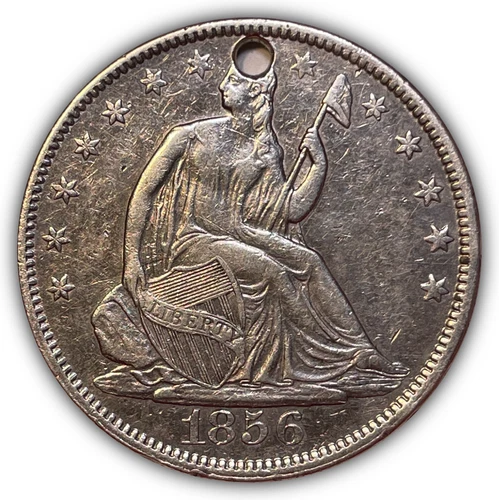 1856 Seated Liberty Half Dollar Almost Uncirculated AU Coin, Holed #24042