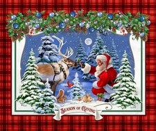 Quilting Treasure - Santa Claus And Reindeer Quilting And Crafting Fabric Panel