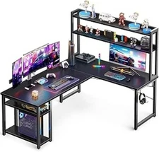 l shaped gaming desk with shelves