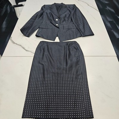 Womens Escada 100% Silk Dress/Jacket Suit Polka Dot Black/White