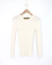 ENZA COSTA Cashmere Poorboy Rib Long Sleeve Crew Top Winter White M $174 E1 326