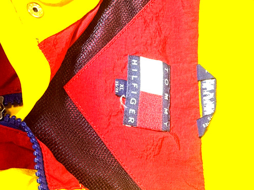 vintage rare tommy hilfiger spellout jacket multicolor red yellow SX XL 90s by Tommy Hilfiger, Size XL, $200 - Photo 6