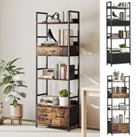 Tall Bookcase with 4 Shelves and 3 Fabric Drawers for Home Office, Refurbished