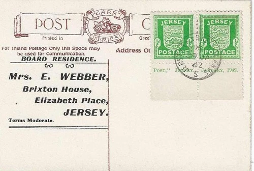 1942 Jersey 0.5d Arms FDC Marginal Inscription Pair Webber Postcard