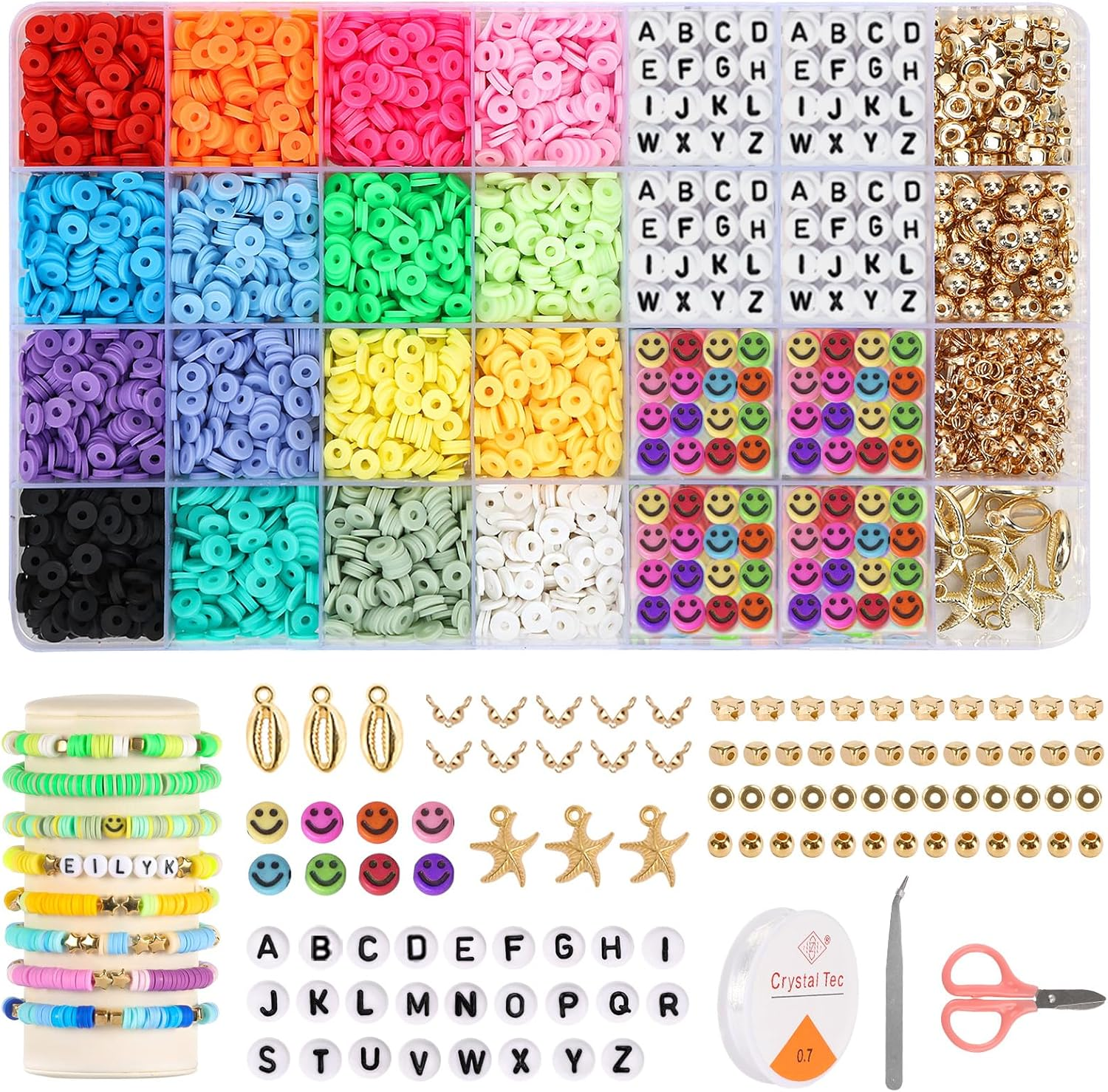 3800Pcs Clay Beads Jewelry Making Kit with 156 Letter Beads Flat Polymer Hei