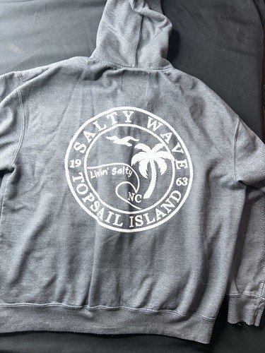 Topsail Island NC Zip Up Hoodie m XL salty wave since 1963 livin salty gray