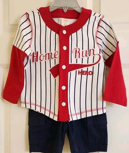 NEW Gymboree Boys Outfit Size 18-24mo Baseball top Blue shorts - 第 1/5 張圖片