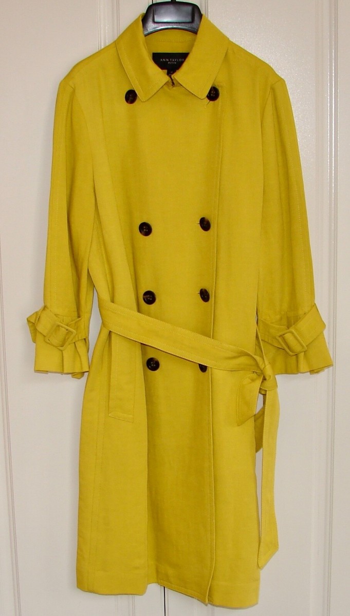NWT Ann Taylor sz Petite Large yellow linen blend double breasted trench  coat