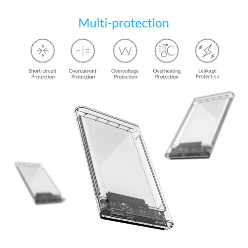 ORICO 2.5" Inch USB 3.0 to SATA HDD SSD Hard Drive Enclosure Caddy Case - Clear - Picture 6 of 7