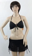 O'RAGEOUS black crochet skirtini w tie sides & push up bikini 2pc swim set,jr L