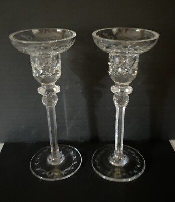 Set of 2 Rogaska GALLIA Cut Crystal 7 3/4'' Candlestick Holders with Labels MINT