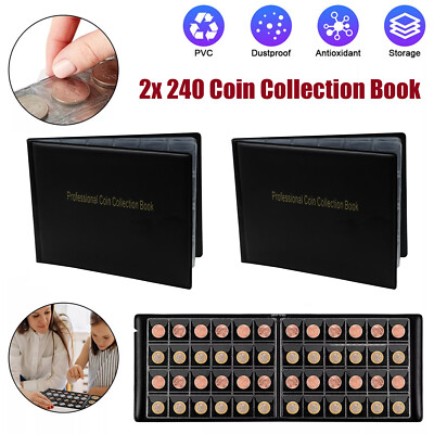 2x 240 Pocket Coin Storage Book Collection Album Folder Money Holder Organizer