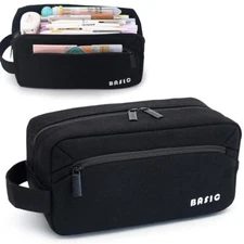 Large Capacity Pencil Case 3 Compartments, Portable Pencil Case with Black