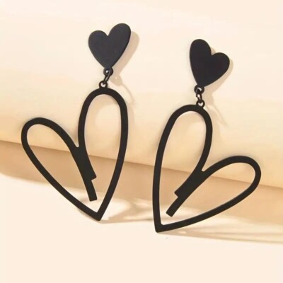 Women Hollow Black Geometric Heart Shape Drop Earrings Romantic Gothic Jewelry