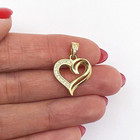 18K Yellow Gold Over Sterling Silver CZ Open Heart Pendant 0.9"