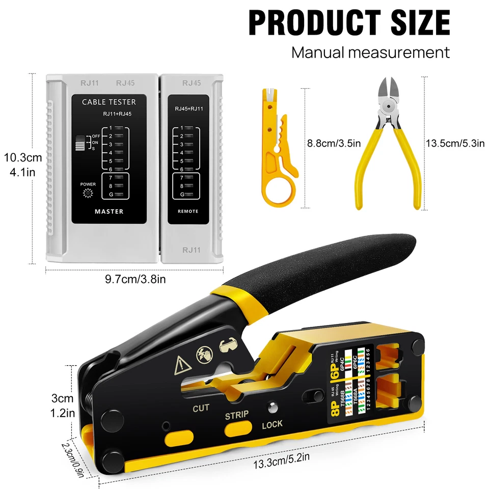 RJ11 RJ45 Crimp Tool Kit Cat5/5e/6 Cable Pass Through Crimper Ethernet Network  - Image 3 of 4