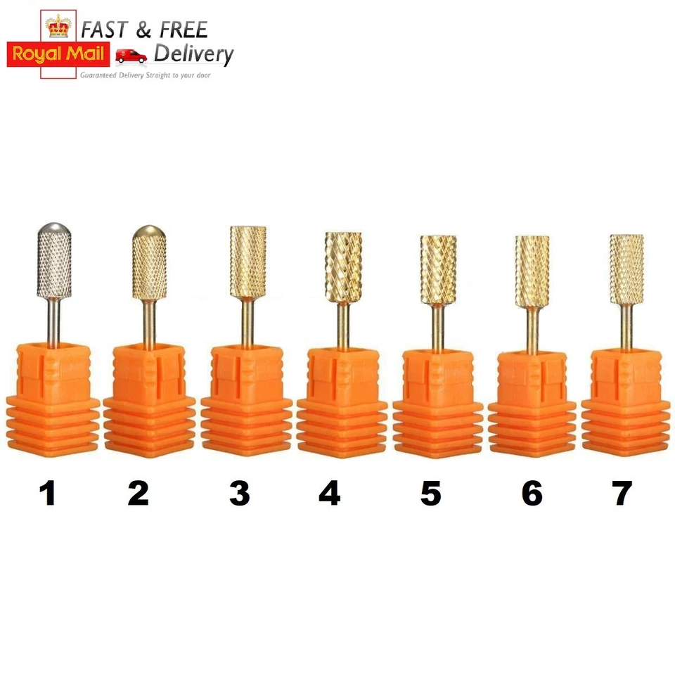 3/32'' Gold Carbide Nail Drill Bits Polish File Broach Smooth Top Manicure