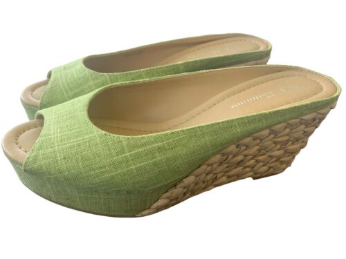 Open Toe Daysie Lime Green Platform Wedges Womens 7.5 Linen Upper by CL - Picture 2 of 10