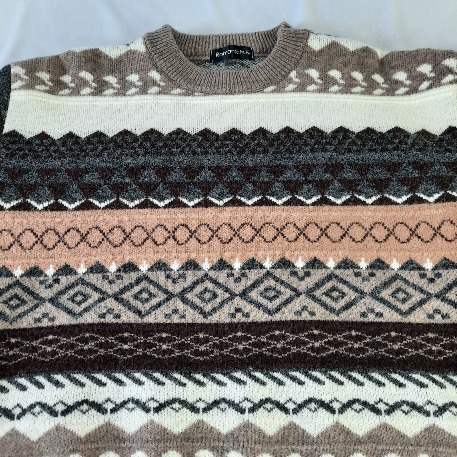Romantichut Crew Neck Pullover Patchwork Khaki Sw… - image 4
