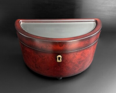 Vintage Bombay Company Burled Mahogany Half Moon Mirror Jewelry Box No Key