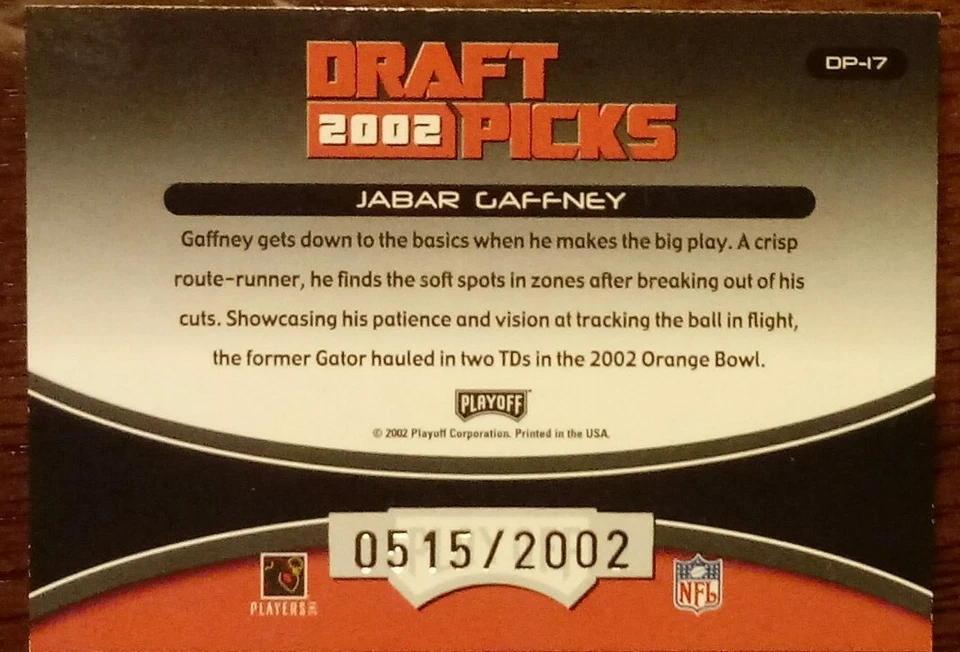 Lot of TWO 2002 JABAR GAFFNEY RC NFL Football 🏈 Cards Texans GATORS COMB SHIP - Image 3 of 4