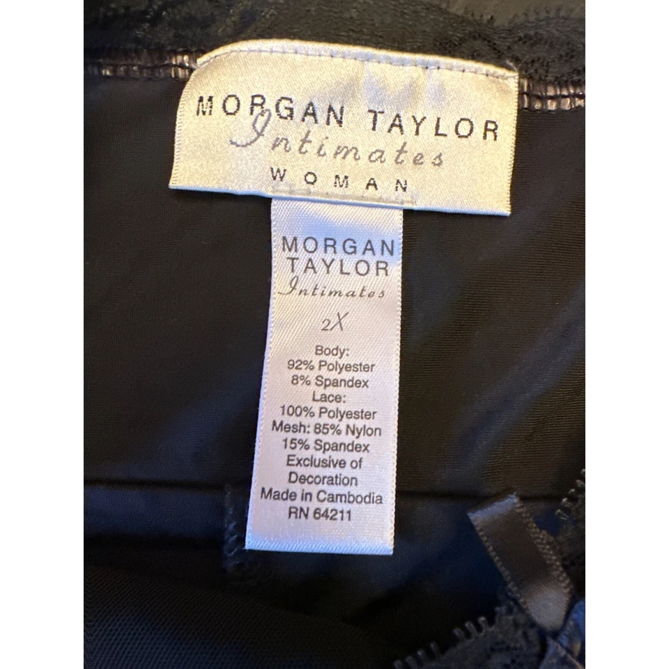 Babydoll Chemise Morgan Taylor Intimates para mujer con ribete de encaje negro 2X Foto 2 de 4