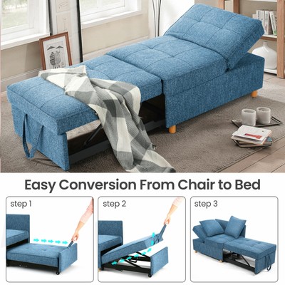 4-in-1 Convertible Sleeper Sofa Breathable Fabric Loveseat 5 Adjustable Backrest