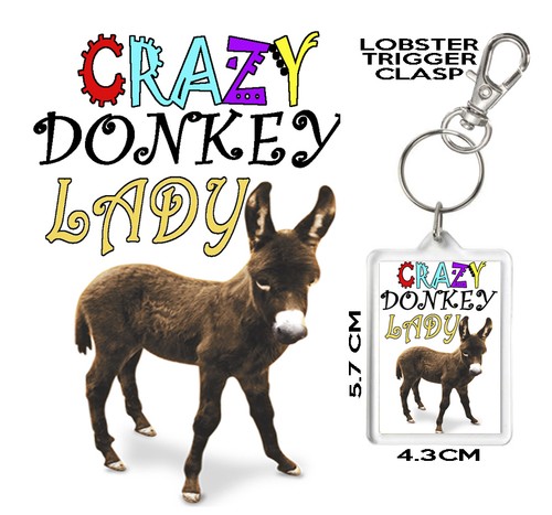 crazy donkey lady novelty keyring or bag tag.