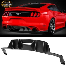 Fits 15-17 Ford Mustang Rear Diffuser 4 Fins HN Style PP - Unpainted Black