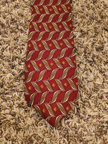 Kenneth Gordan Neck Tie Adult Mens Red Geometric 100% Silk USA Made Necktie