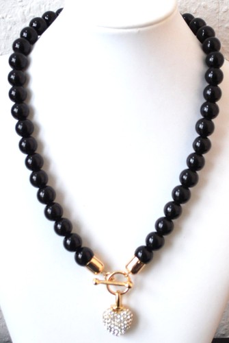 Perlenkette Herz Strass Paris Kette Halskette Anhänger Kristall Perlen Glas - Bild 14 von 35