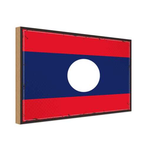 Panneau en bois image en bois 20 x 30 cm drapeau laotien drapeau cadeau décoration - Photo 1/4