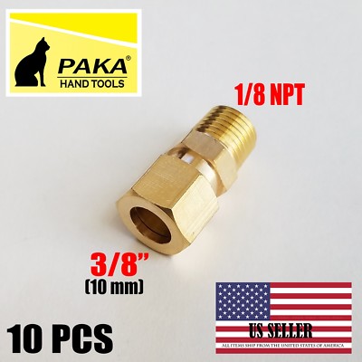 10 PC - Compression Brass Fitting 3/8'' OD Tube X 1/8'' NPT Male Pipe