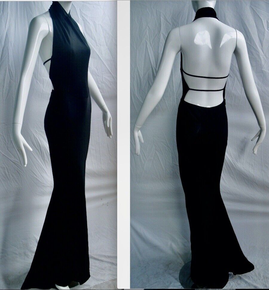 VINTAGE AZZEDiNE ALAiA HALTER NECK BLACK LONG DRESS FR38 VINTAGE AZZEDiNE ALAiA HALTER NECK BLACK LONG DRESS FR38