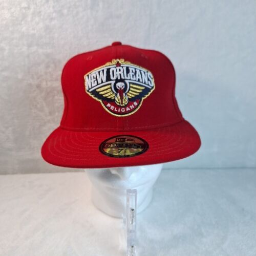 New Orleans Pelicans Hat Cap Fitted Mens 7 1/4 Red New Era NBA Basketball - Picture 1 of 6