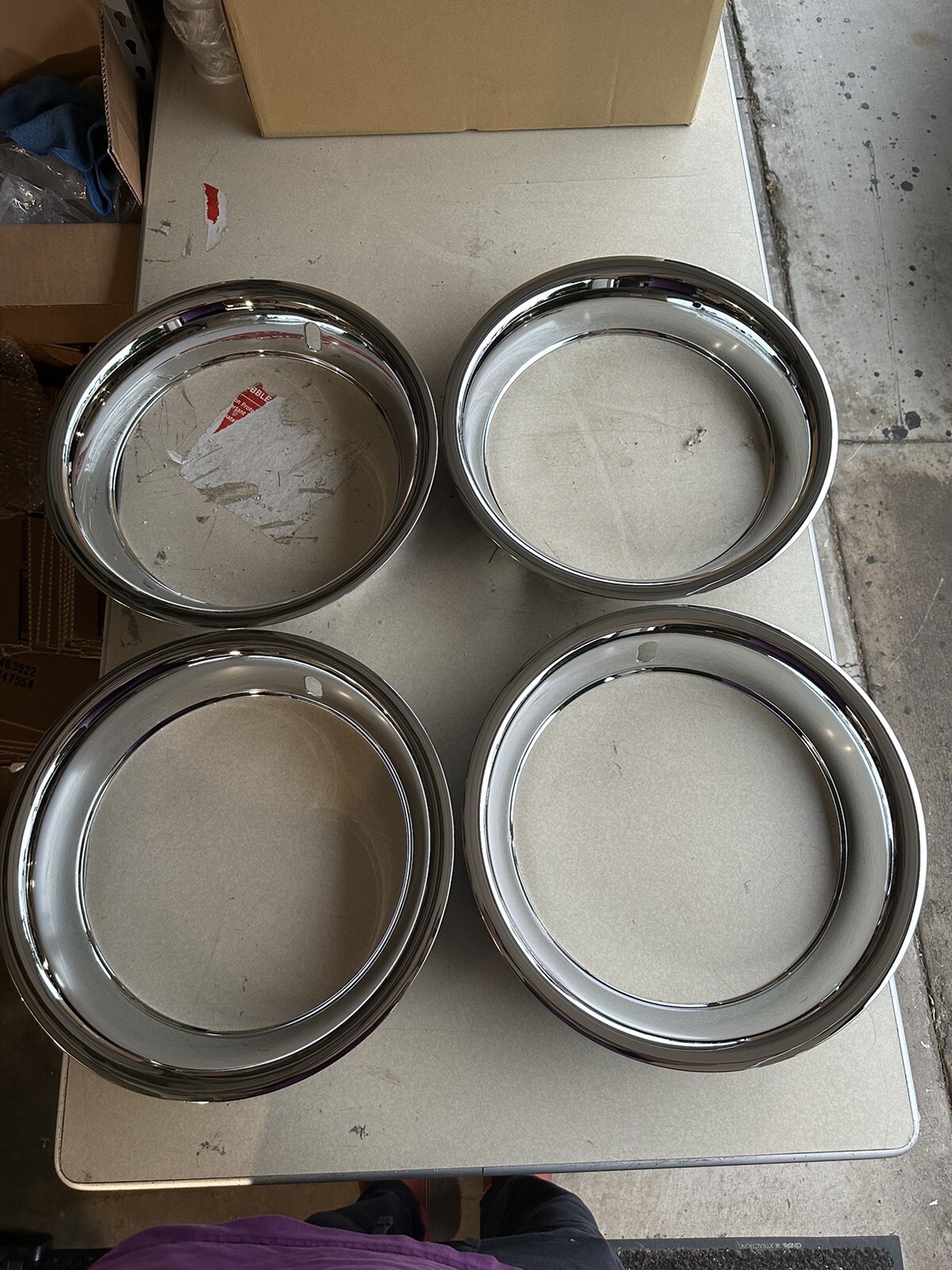 (4) STAINLESS TRIPLE CHROME PLATED BEAUTY RINGS 15x8 RALLY WHEELS, 71