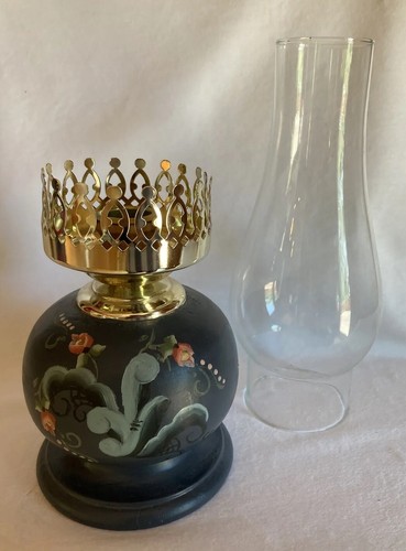 Original NORWEGIAN ROSEMALING CANDLE HOLDER Glass Shade Blue With Pink & Green - Picture 2 of 4