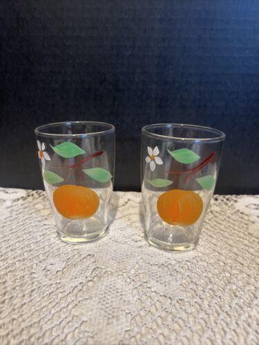 Vintage Hand Painted Orange Juice Glasses-Set Of 2