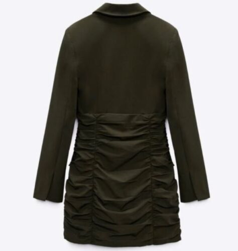 sold out Zara Khaki Green Draped Ruched Blazer Dress Size xs Bloggers Instagram - Picture 2 of 7